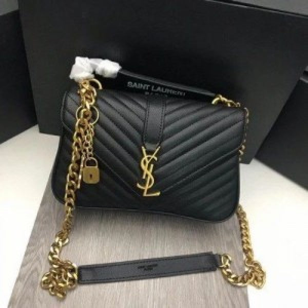 SAIINT LAURRENT Grain De Poudre Matelasse Chevron Medium Monogram Satchel with box