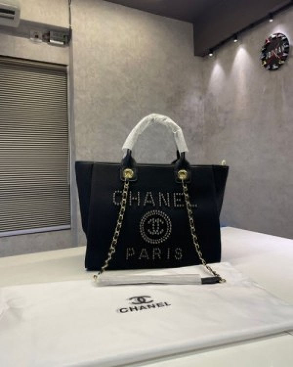 CN deauville pearl canvas tote bag black