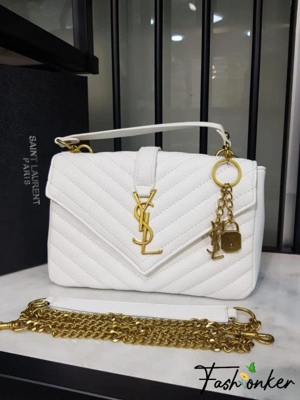 SAIINT LAURRENT Grain De Poudre Matelasse Chevron Medium Monogram Satchel with box