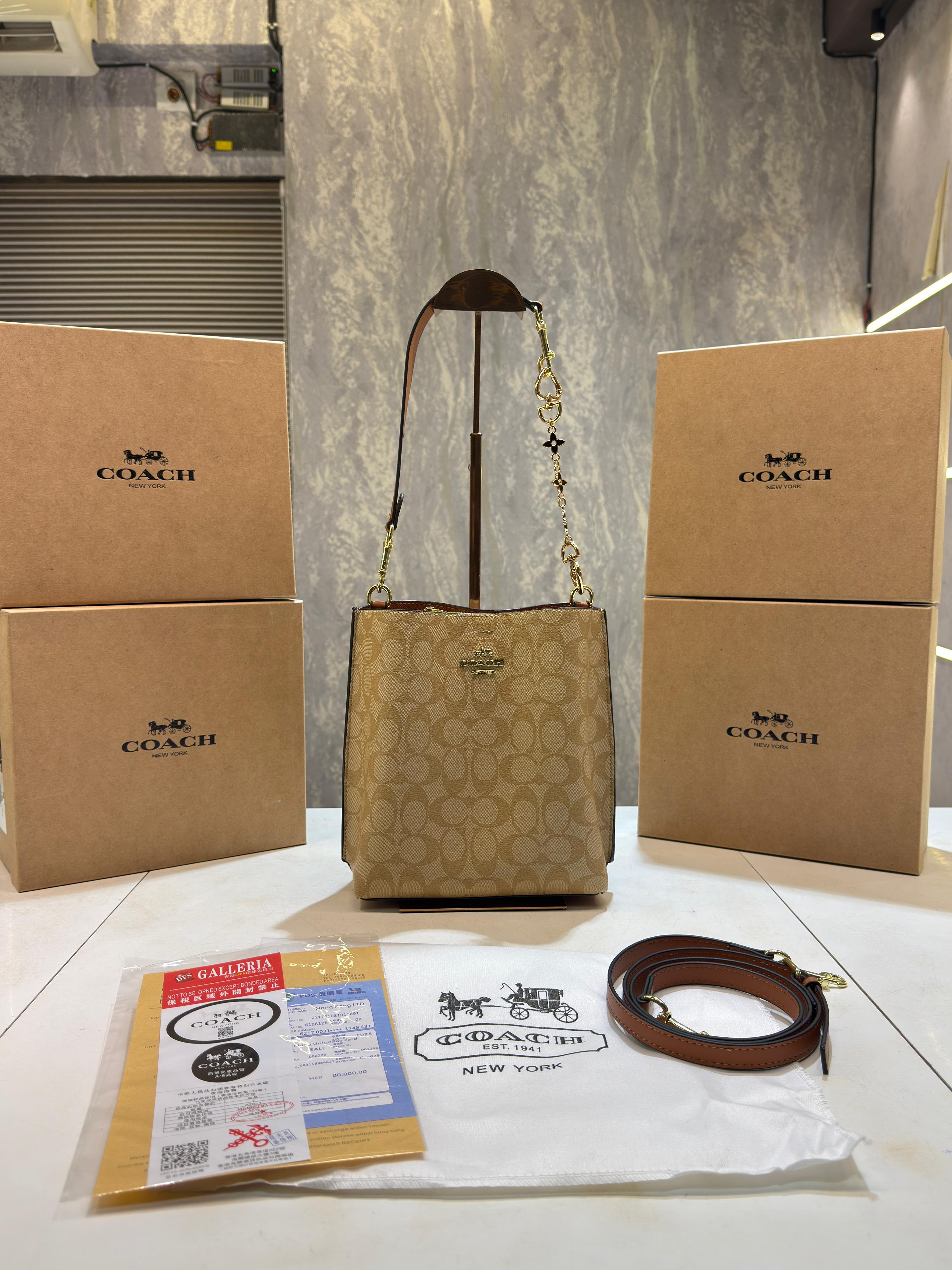 CH mollie signature bucket bag with extra long sling and carry bag