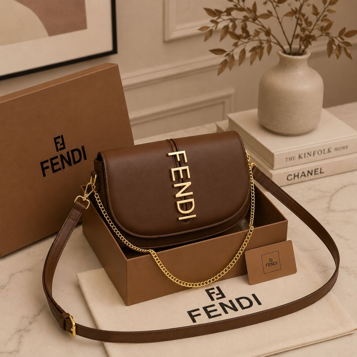 FDi graphy and iconic metal lettering Bag with Box premium quality