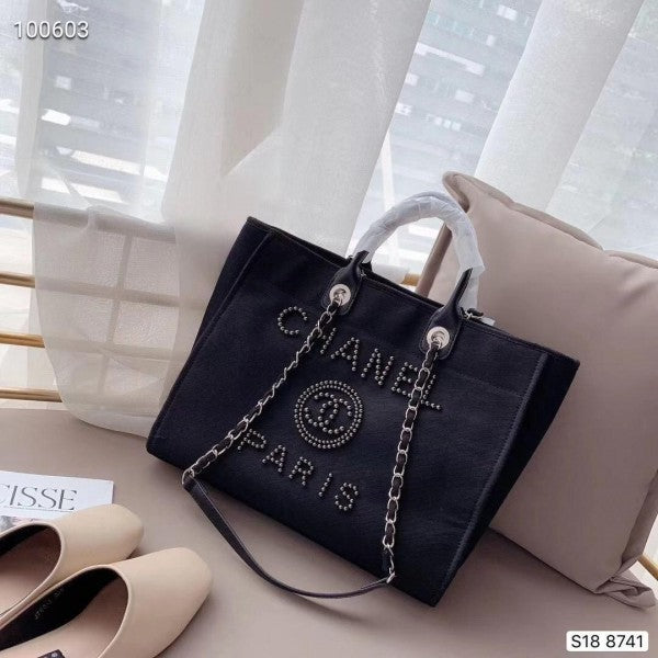 CN deauville pearl canvas tote bag black