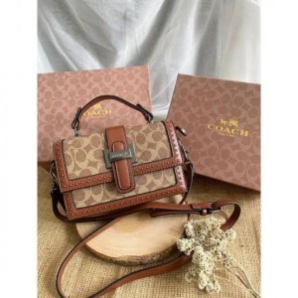 CH studded flap sling bag with box