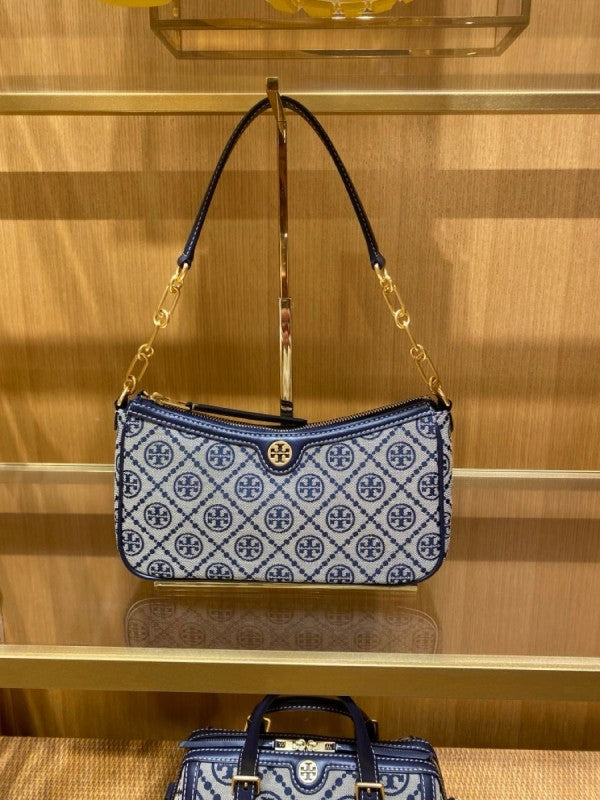 TB T MONOGRAM JACQUARD SHOULDER BAG ADJUSTABLE STRAP WITH BOX