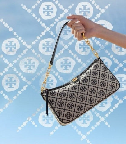 TB T MONOGRAM JACQUARD SHOULDER BAG ADJUSTABLE STRAP WITH BOX