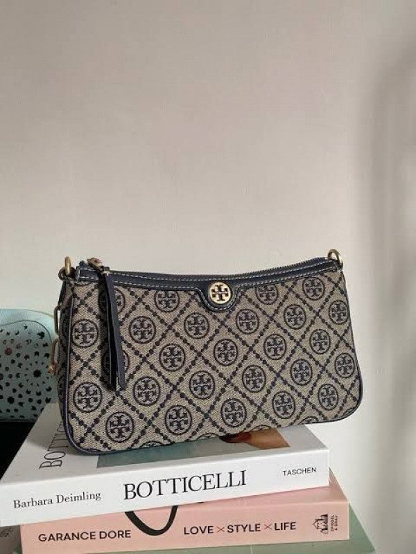 TB T MONOGRAM JACQUARD SHOULDER BAG ADJUSTABLE STRAP WITH BOX