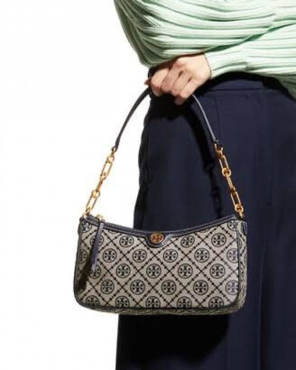 TB T MONOGRAM JACQUARD SHOULDER BAG ADJUSTABLE STRAP WITH BOX