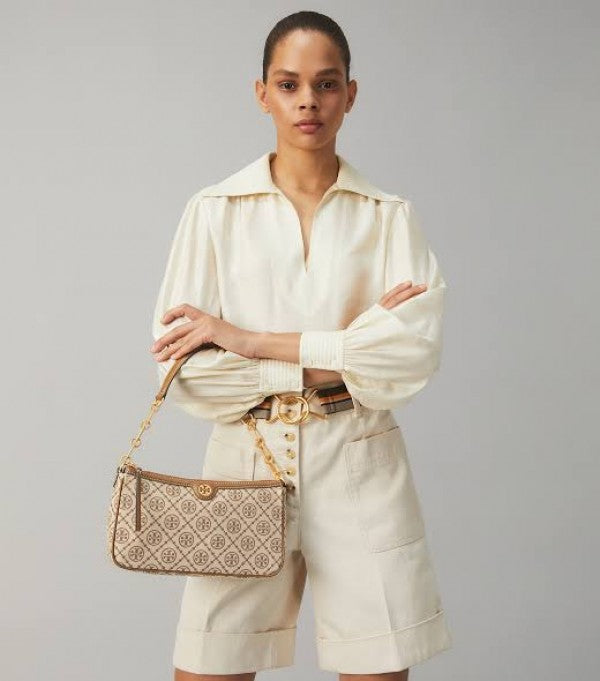 TB T MONOGRAM JACQUARD SHOULDER BAG ADJUSTABLE STRAP WITH BOX