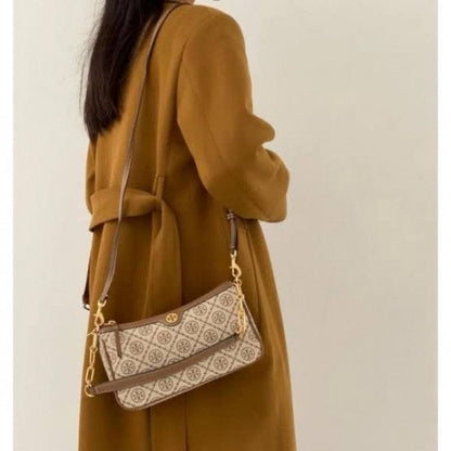 TB T MONOGRAM JACQUARD SHOULDER BAG ADJUSTABLE STRAP WITH BOX