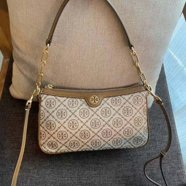 TB T MONOGRAM JACQUARD SHOULDER BAG ADJUSTABLE STRAP WITH BOX