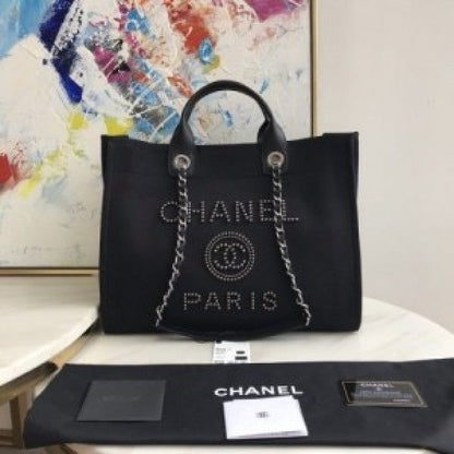 CN deauville pearl canvas tote bag black