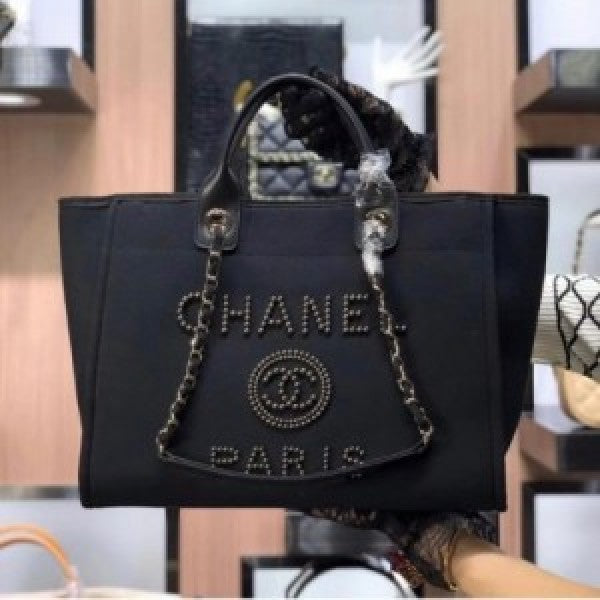 CN deauville pearl canvas tote bag black
