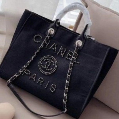 CN deauville pearl canvas tote bag black