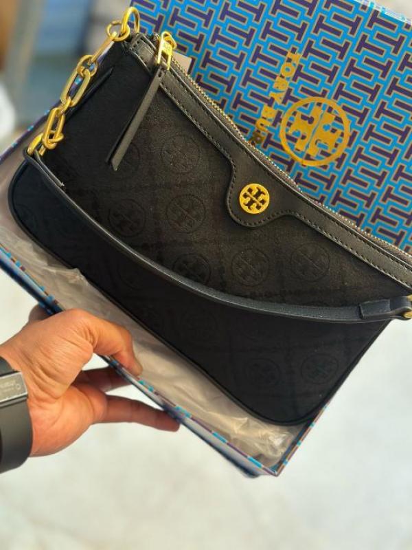 TB T MONOGRAM JACQUARD SHOULDER BAG ADJUSTABLE STRAP WITH BOX