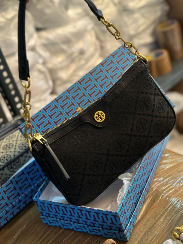 TB T MONOGRAM JACQUARD SHOULDER BAG ADJUSTABLE STRAP WITH BOX
