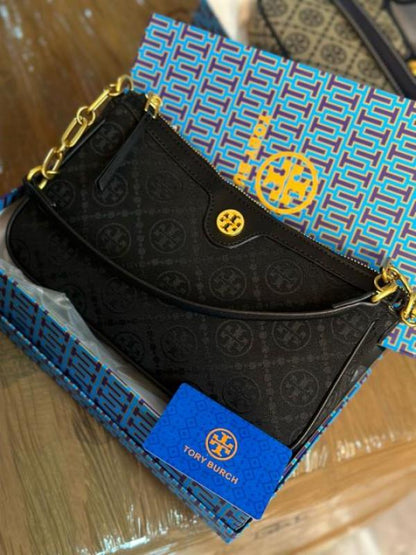 TB T MONOGRAM JACQUARD SHOULDER BAG ADJUSTABLE STRAP WITH BOX