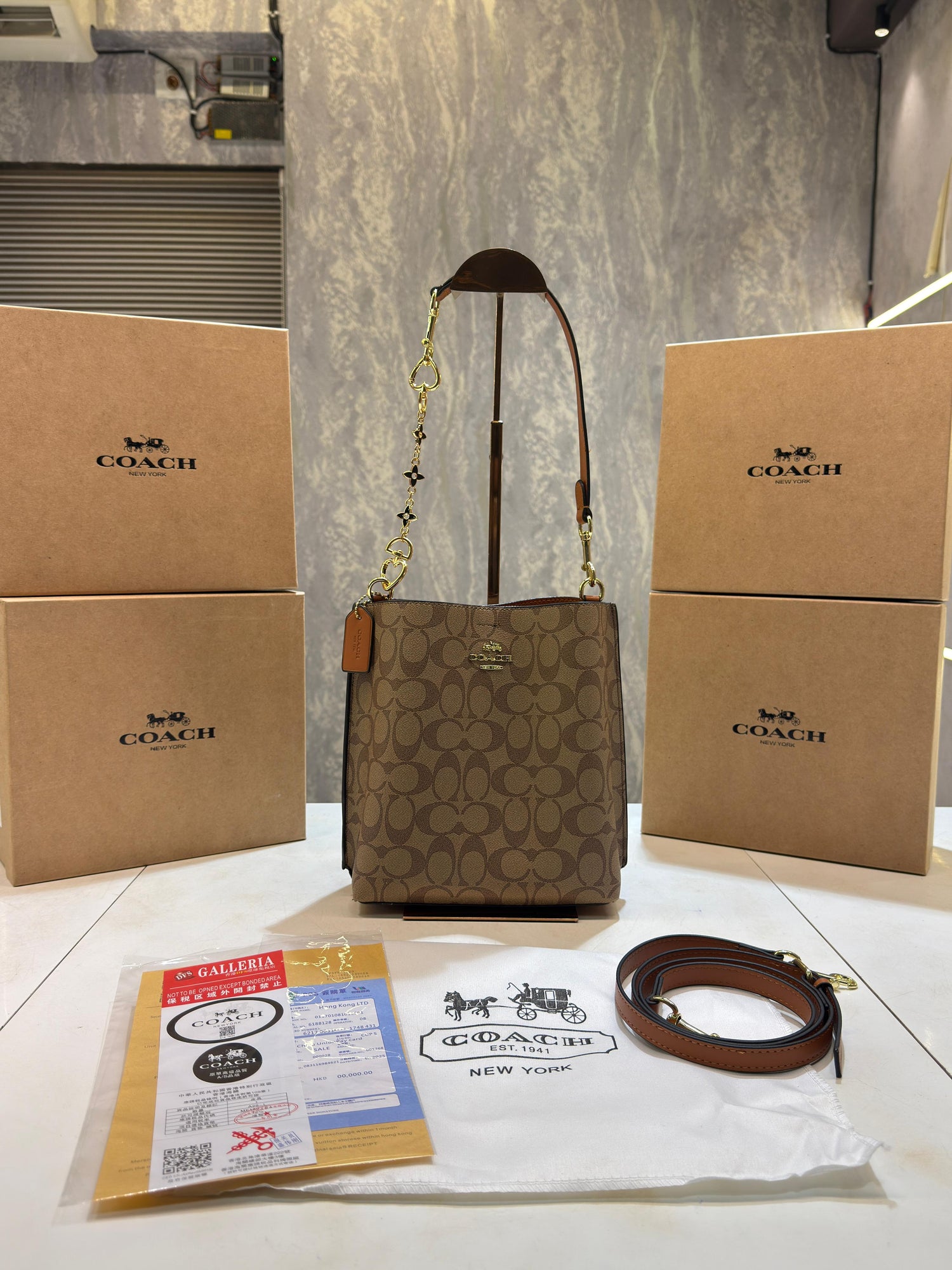 CH mollie signature bucket bag with extra long sling and carry bag
