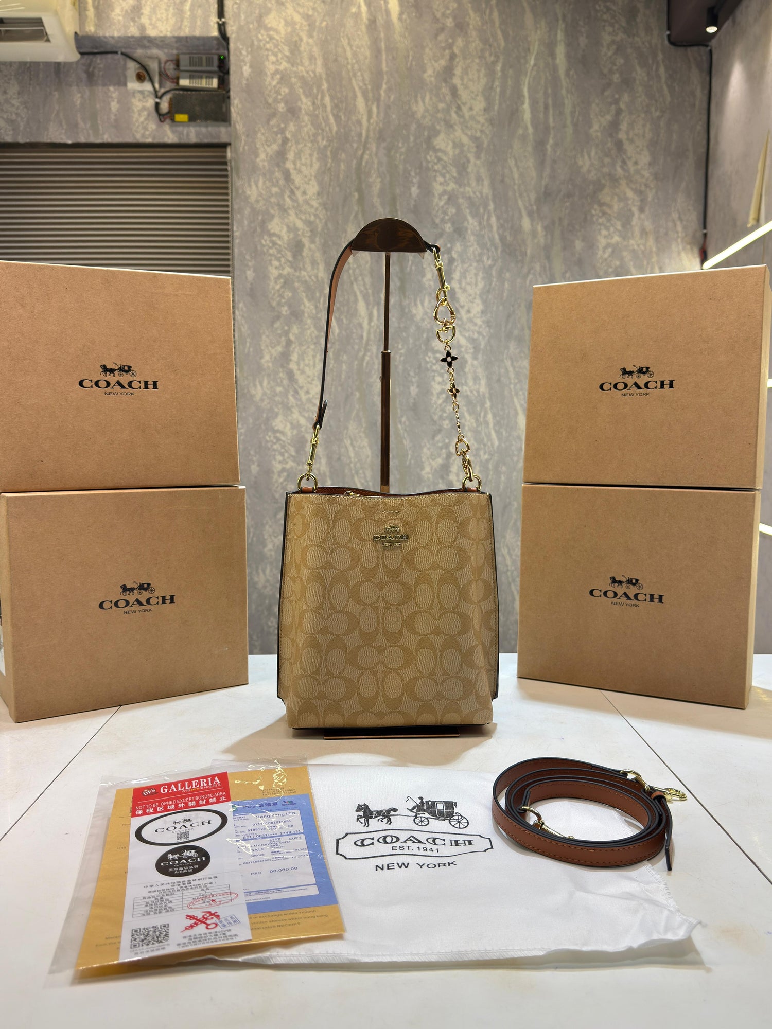 CH mollie signature bucket bag with extra long sling and carry bag