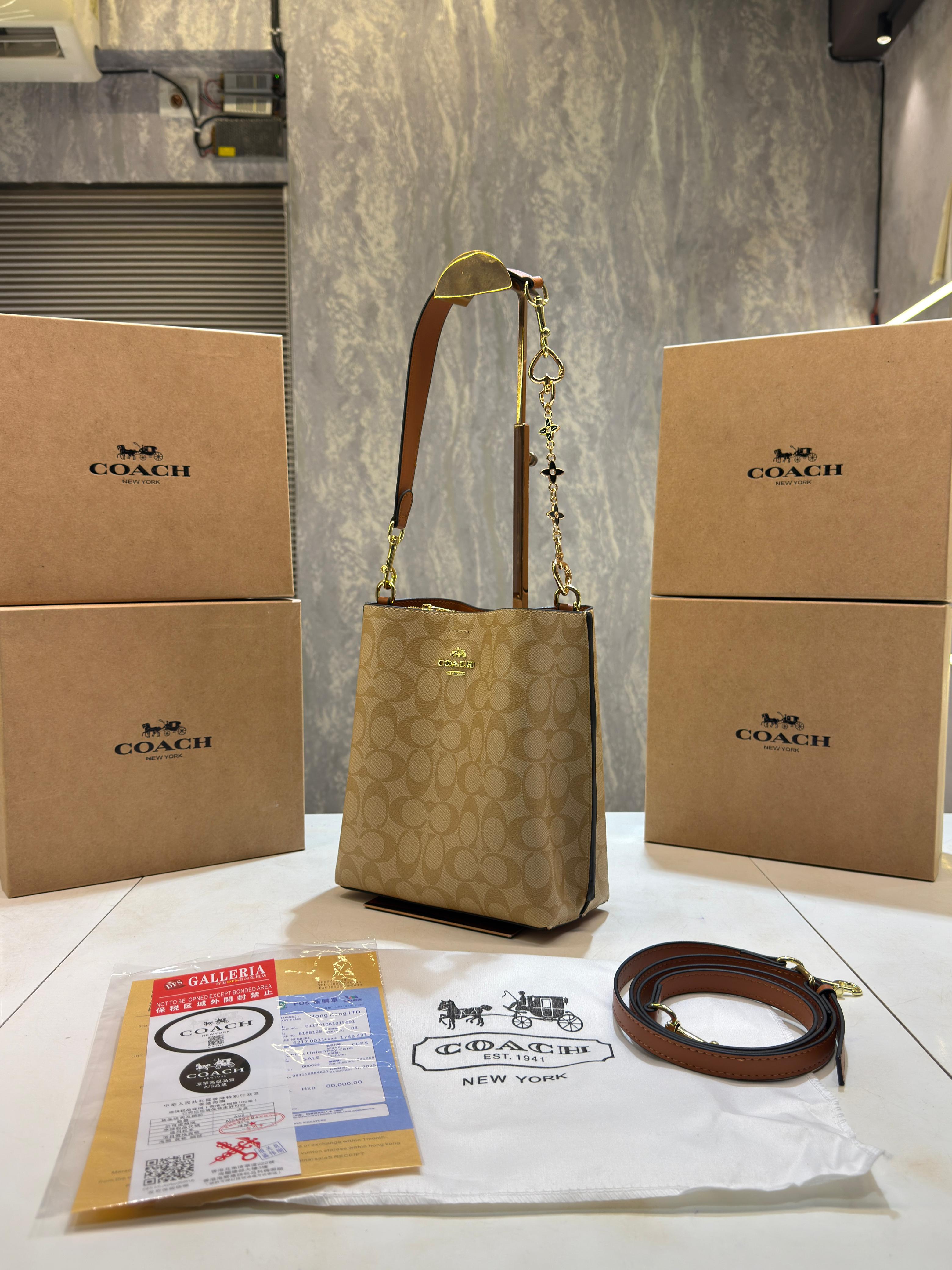 CH mollie signature bucket bag with extra long sling and carry bag
