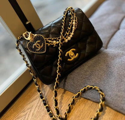 CN Cambon Line Black Quilted Leather Shoulder Bag with box