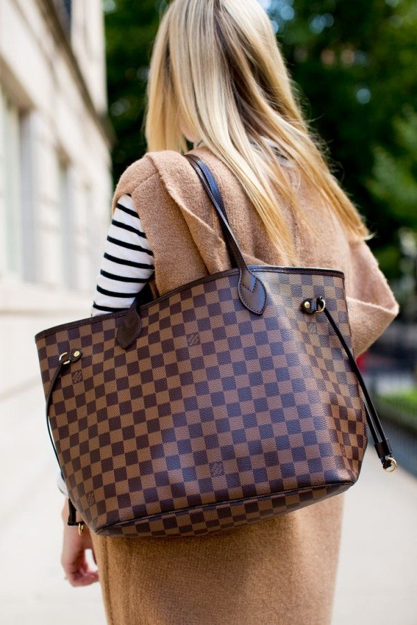 LV NEVERFULL chex PATTERN PREMIUM QUALITY WITH OG BOX