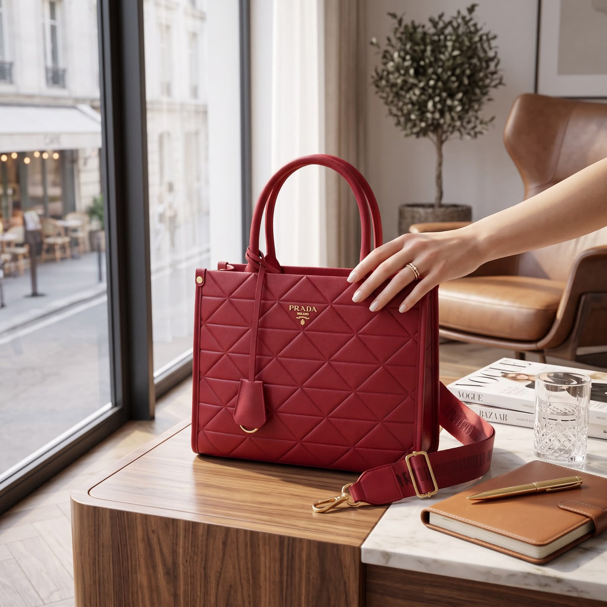 PDa leather symbole tote bag with dust cover &amp; dust bag